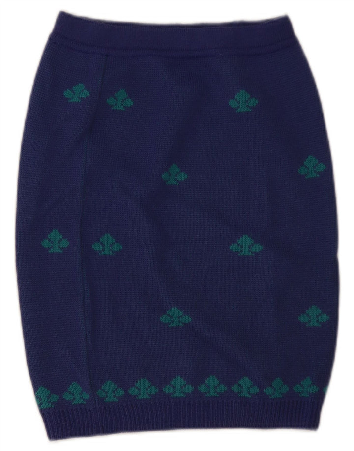 Stefanel Femme Jupe Crayon En Tricot W28 Laine Géométrique Bleu Moyen