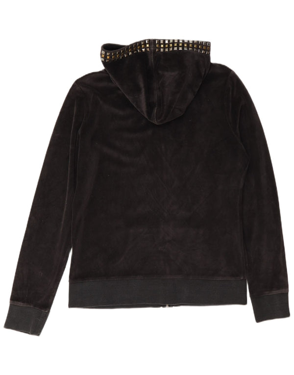 Guess Pull à capuche zippé en velours pour femme UK 16 Large Gris