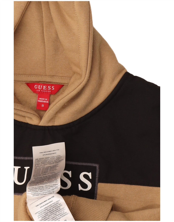 GUESS Pull à capuche graphique pour garçon 7-8 ans en coton color block beige