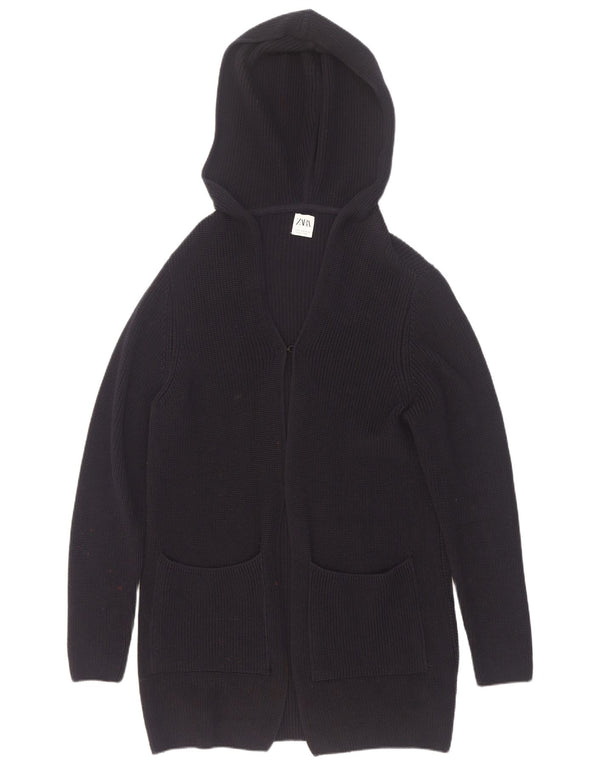 Zara Homme Cardigan À Capuche Pull Petit Bleu Marine Coton