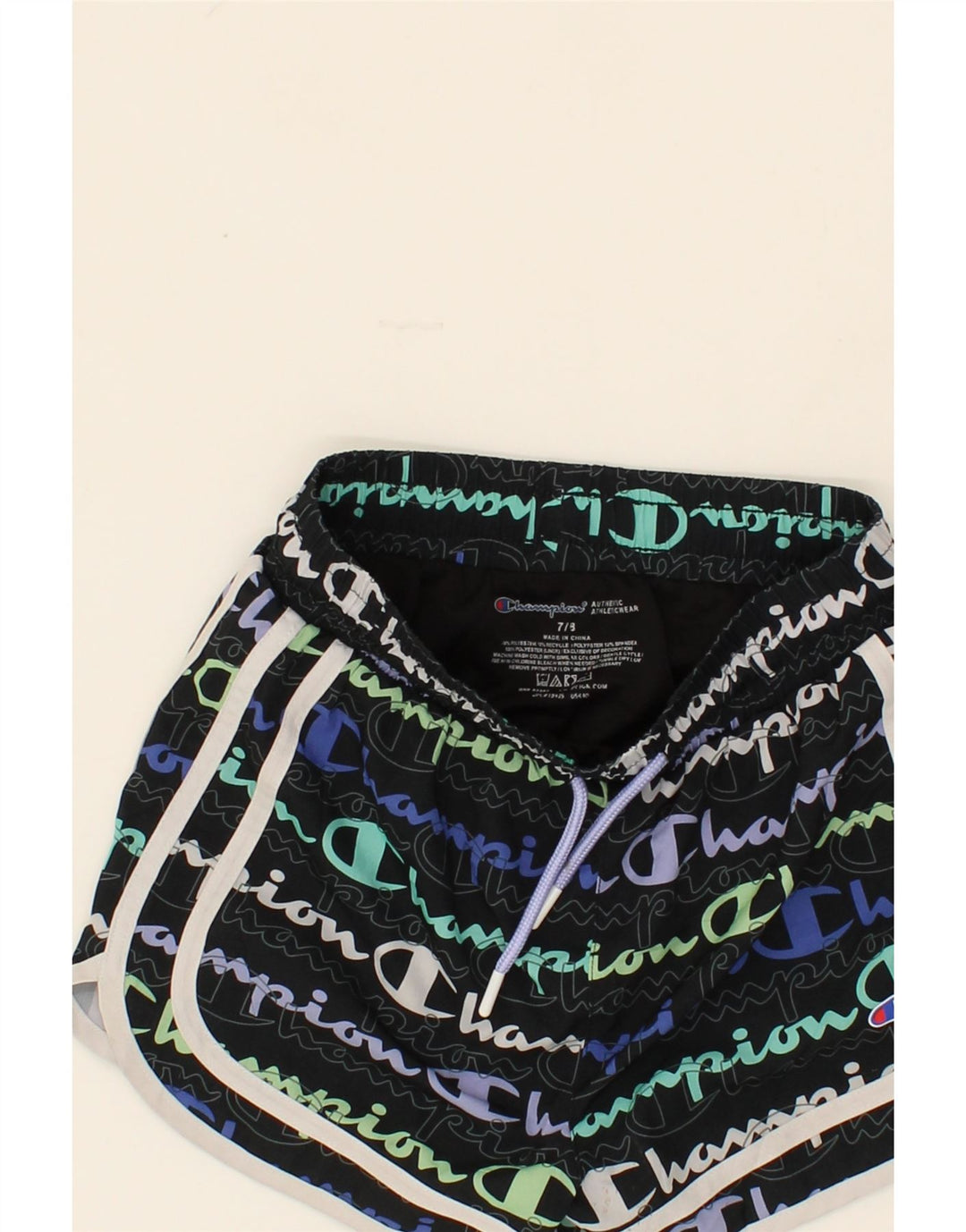 CHAMPION Girls Graphic Sport Shorts 7-8 Years  Black Polyester Vintage Champion and Second-Hand Champion from Messina Hembry 