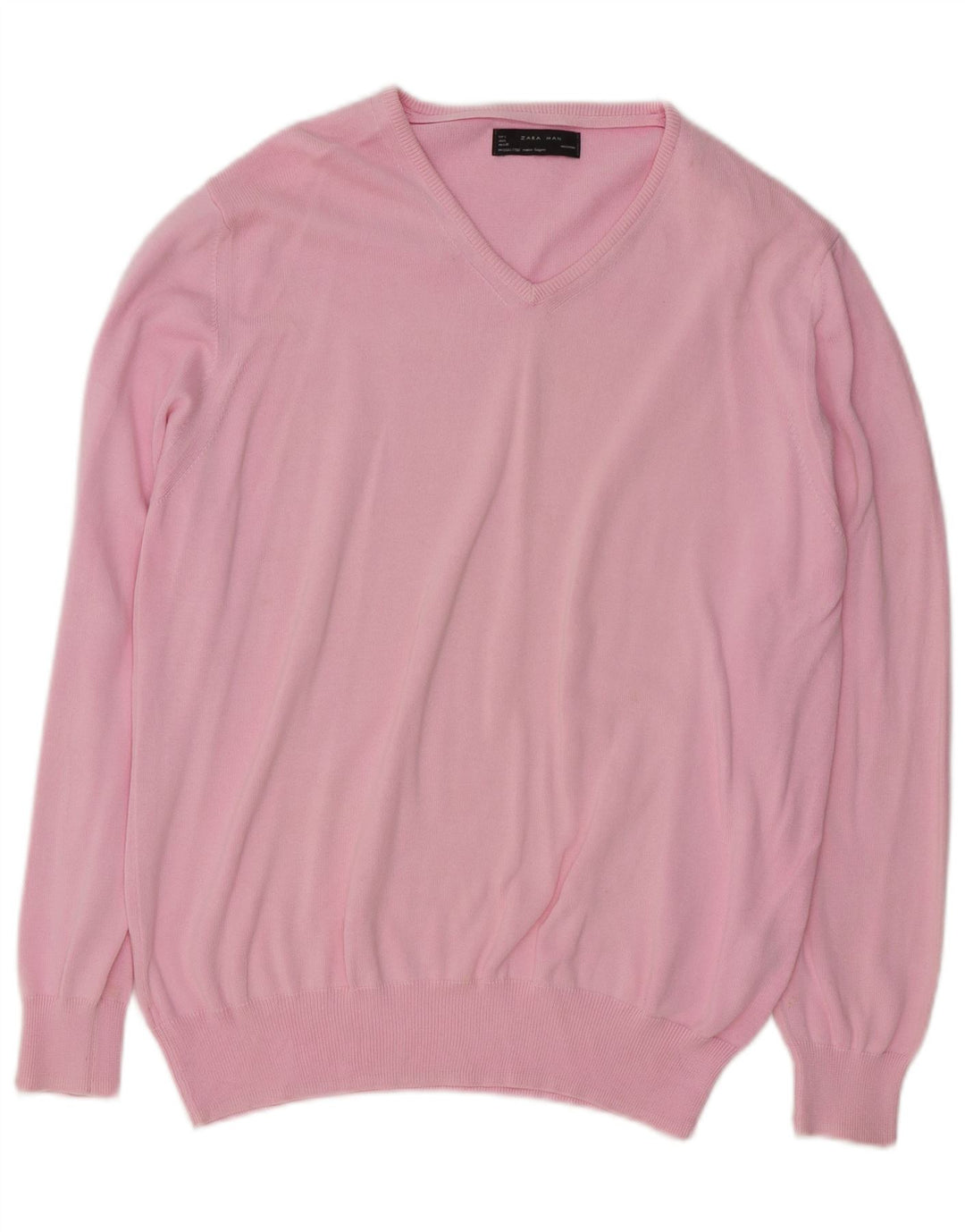 Zara Pull col V pour homme en coton rose Large