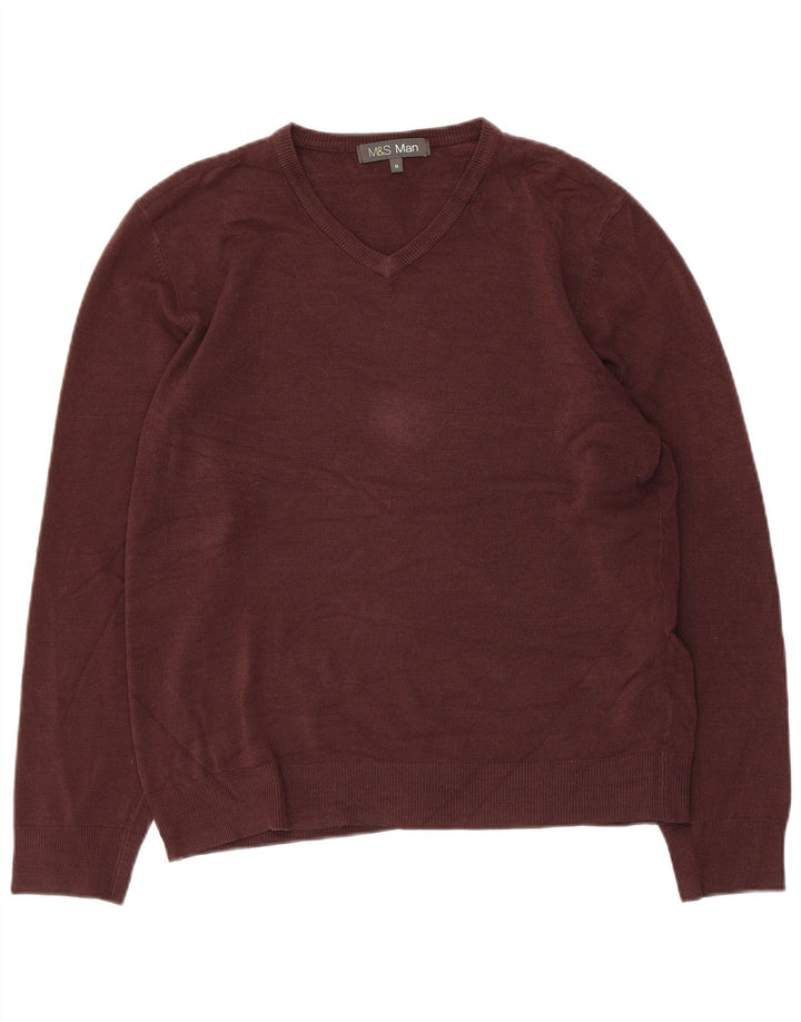 Marks & Spencer Pull col en V pour femme UK 14 Acrylique marron moyen