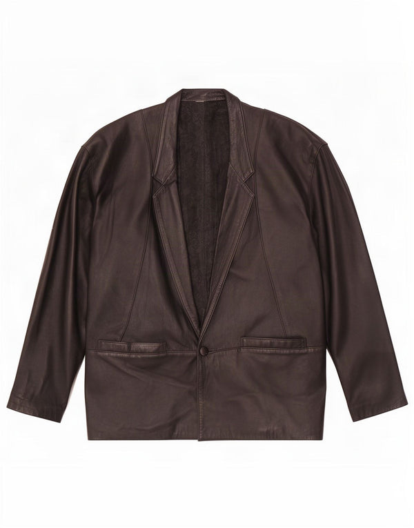 vintage Femmes Loose Fit Manteau en cuir UK 18 XL Noir