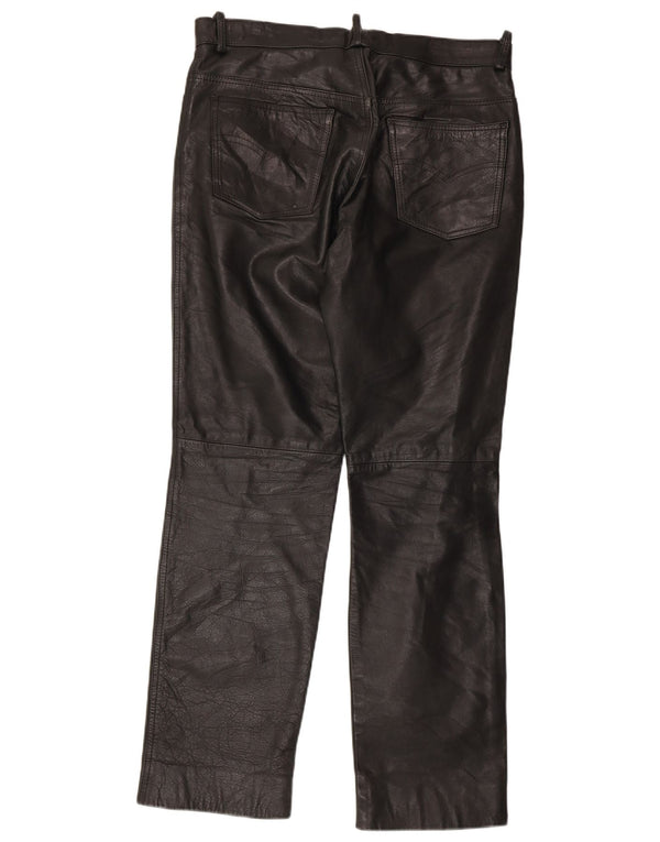 Pantalon en cuir droit homme vintage IT 50 Large W34 L30 Noir