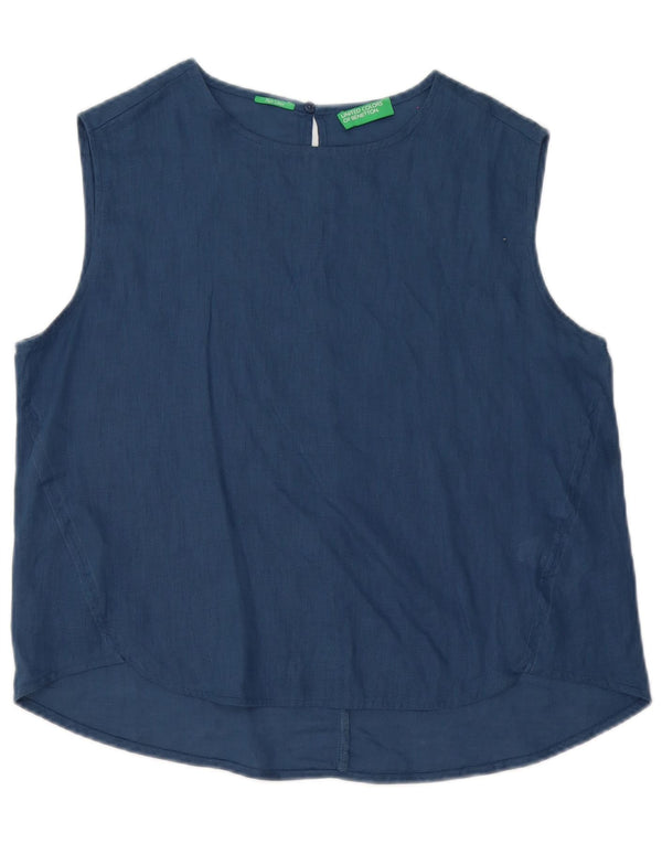 Benetton Chemisier surdimensionné sans manches pour femme UK 10 Petit lin bleu marine