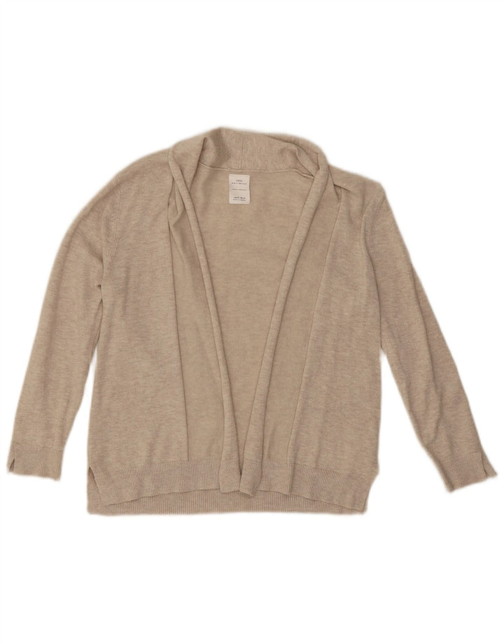 Zara Femme Cardigan Ouvert Pull UK 8 Petite Viscose Beige