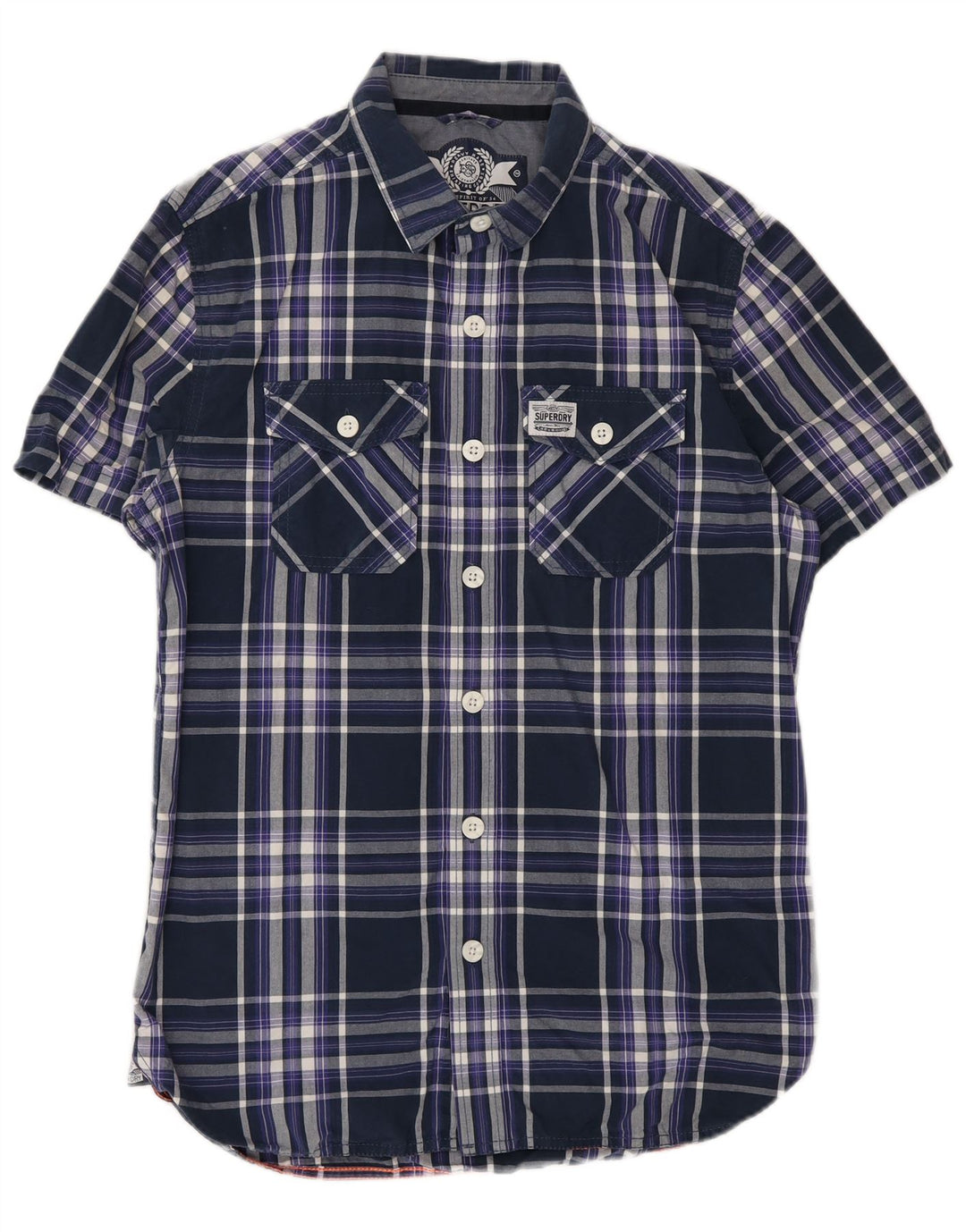 Superdry Chemise à Manches Courtes Homme Bleu Marine Moyen Check Cotton