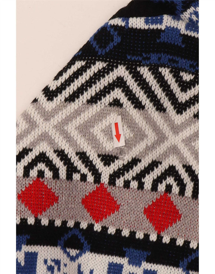 vintage Mens Crew Neck Jumper Pull Grande laine géométrique multicolore