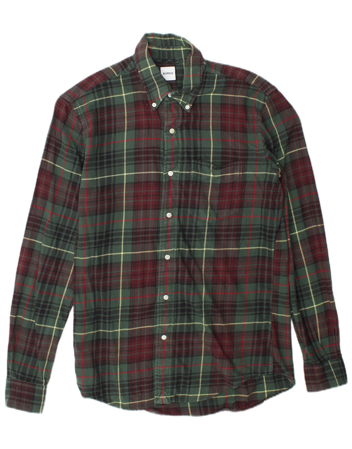 Aspesi Chemise Flanelle Homme Petit Carreau Vert Coton
