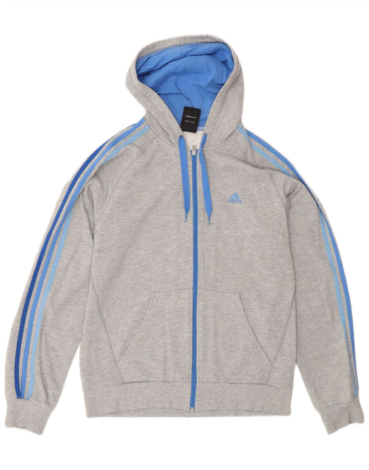 Adidas Pull à capuche zippé pour homme en coton gris moyen