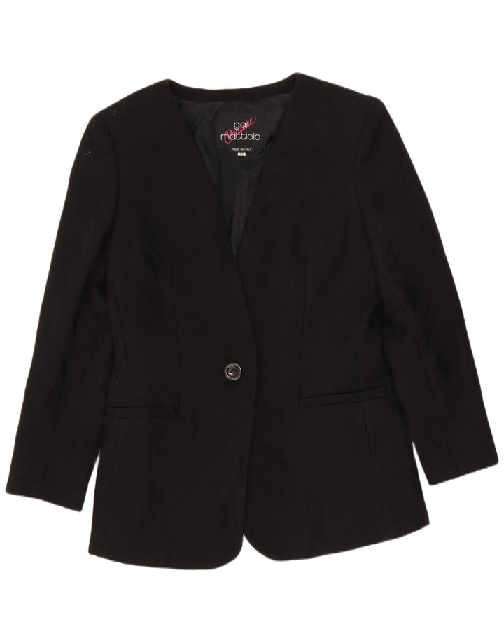 Gai Mattiolo Veste Blazer 1 Bouton Femme IT 46 Large Laine Vierge Noire