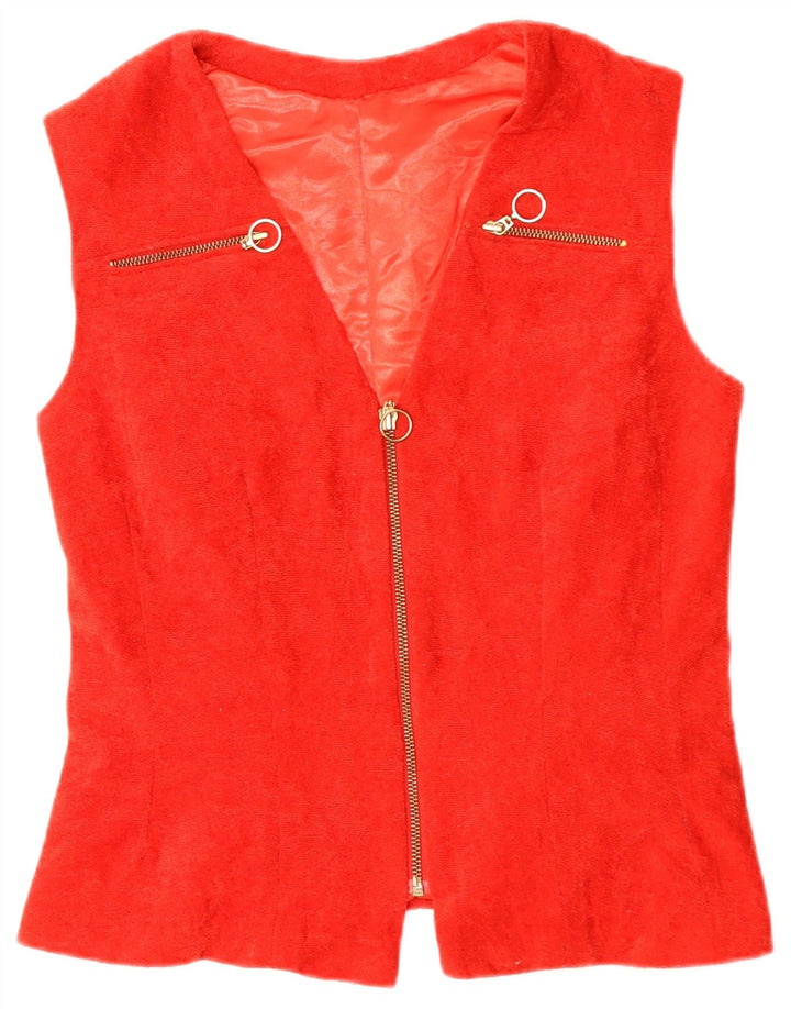 VINTAGE Gilet Femme UK 14 Rouge Moyen