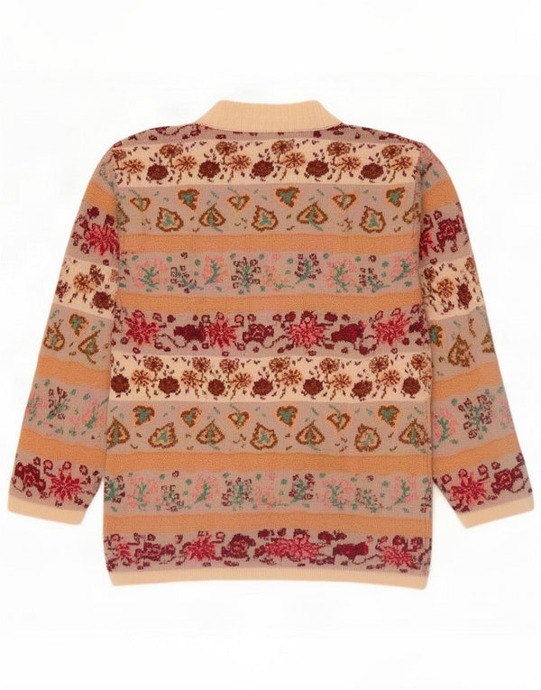 Vintage Womens Crew Neck Jumper Sweater UK 16 Large Beige Floral Acrylique