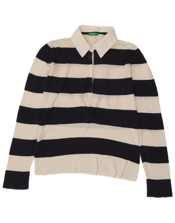 BENETTON Polo de rugby en tricot pour femme UK 14 Medium Blanc rayé