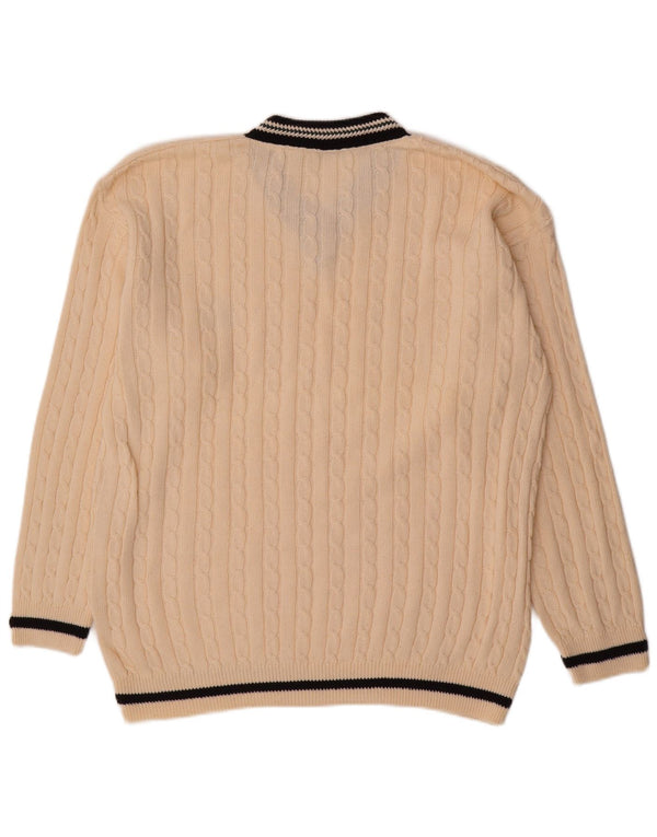 vintage Mens Yachting V-Col Jumper Pull Grand Coton Beige