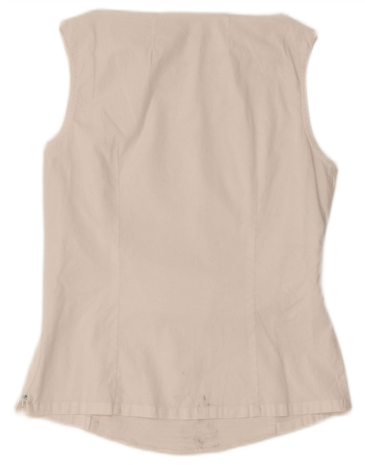 NARACAMICIE Chemisier sans manches pour femme UK 8 Petit coton à fines rayures blanches