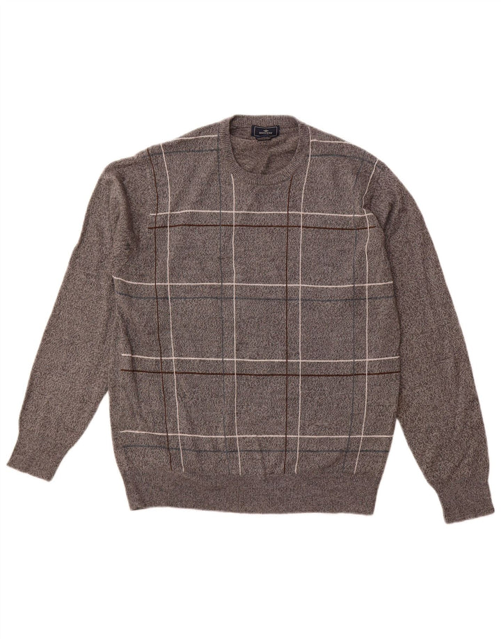 DOCKERS Pull Col Ras du Cou Homme Gris Moyen Carreaux Acrylique