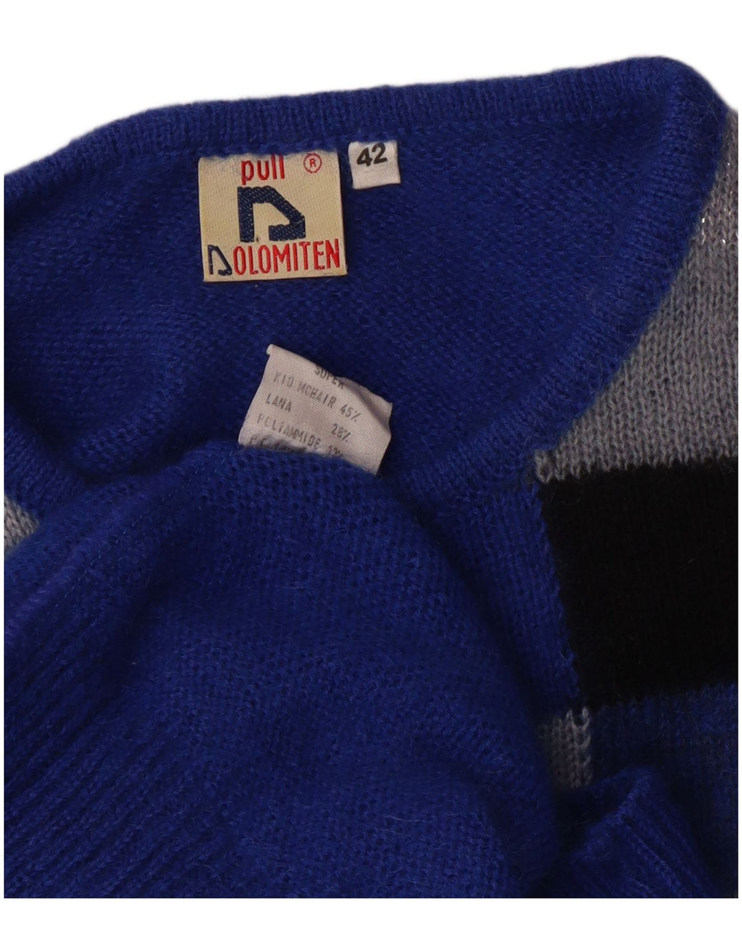 Dolomiten Pull col bateau pour femme IT 42 Bleu moyen à carreaux Mohair