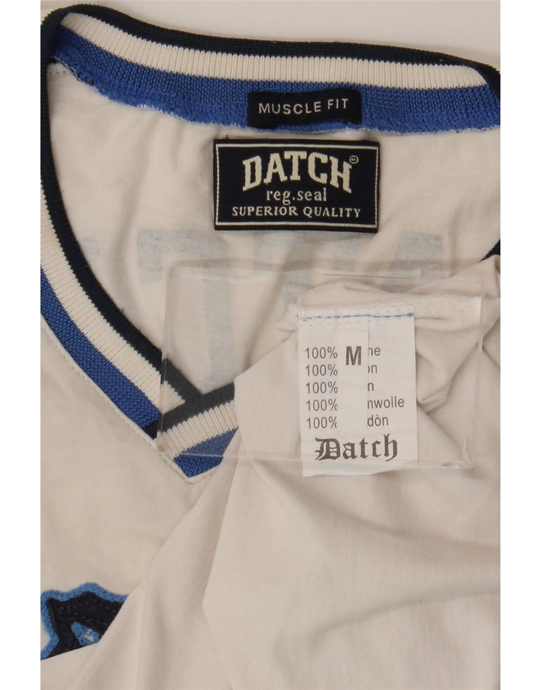 Datch Mens Muscle Graphic Top Manches Longues UK 12 Medium Blanc Colorblock