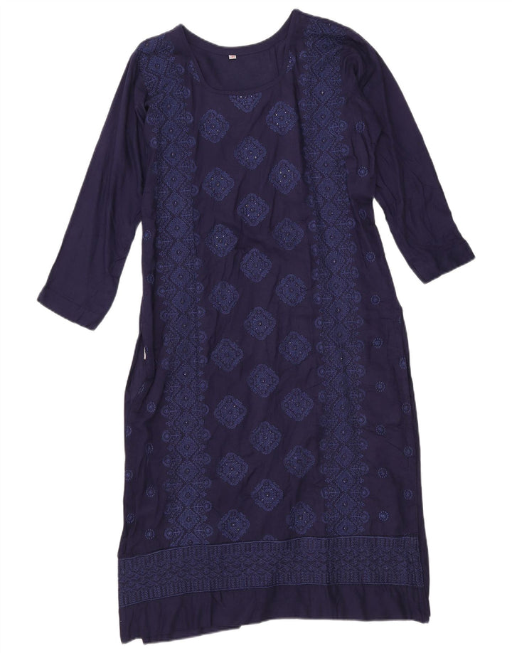 vintage Femme Robe A-Line EU 38 Moyen Bleu Marine Géométrique