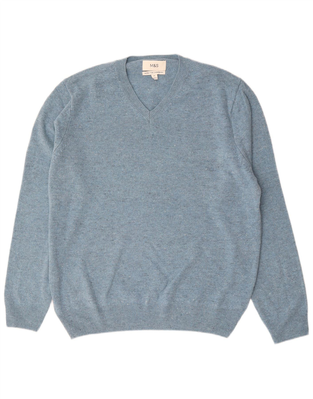 Marks & Spencer Pull col V pour homme XL en laine d'agneau mouchetée bleu