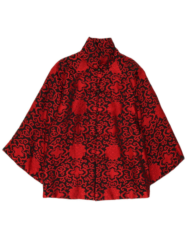 vintage Femme 3/4 Manches Kimono Veste UK 16 Grand Paisley Rouge
