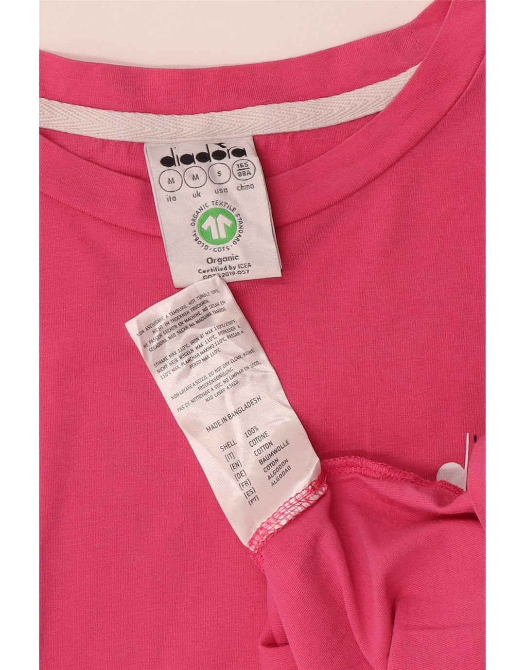 DIADORA T-Shirt Femme UK 44 Coton Rayé Rose Moyen