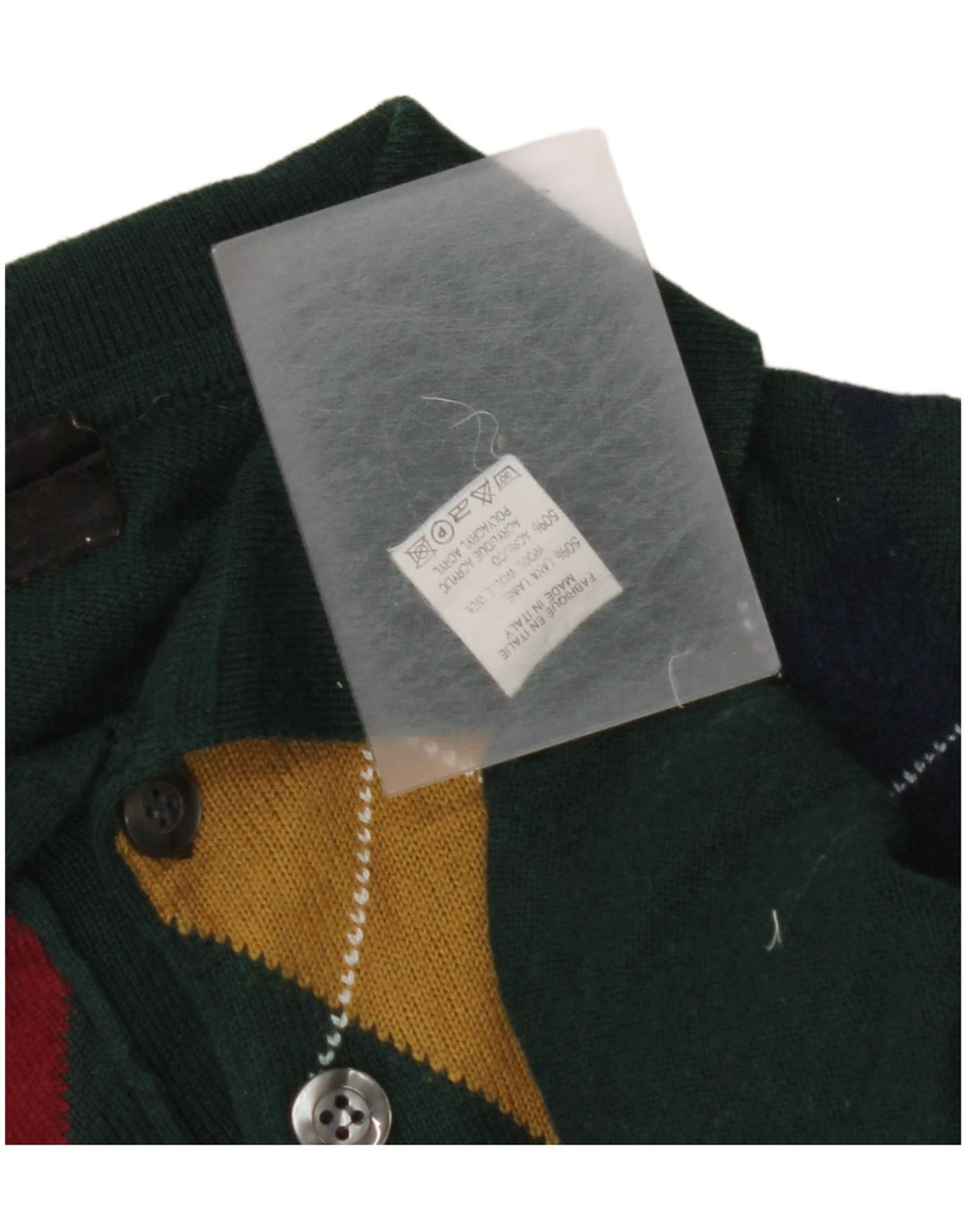 VINTAGE Pull col polo homme petit vert Argyle/Diamond laine