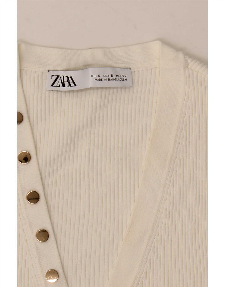 Zara Haut court sans manches pour femme UK 10 Petit Blanc