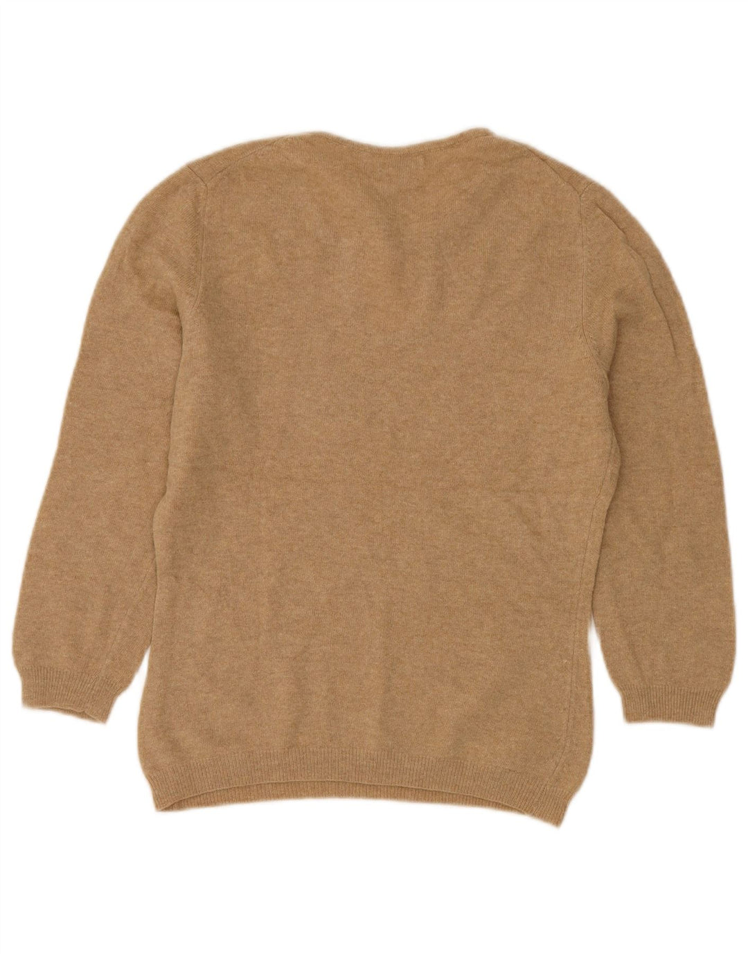 BENETTON Pull col bateau pour femme UK 12 Laine vierge beige moyen