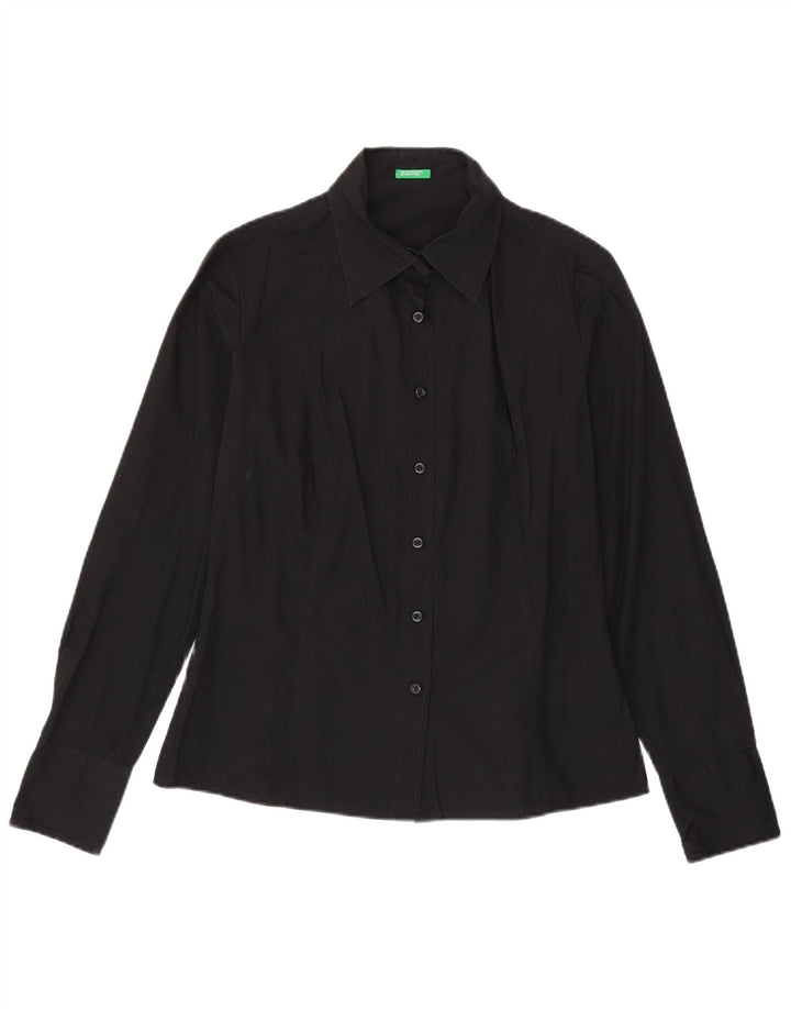 Benetton Chemise Femme UK 16 Large Noir Coton