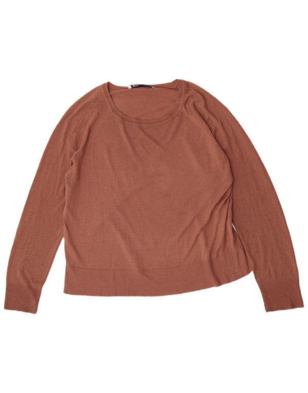 Zara Pull surdimensionné à col bateau pour femme UK 10 Petite Viscose Marron