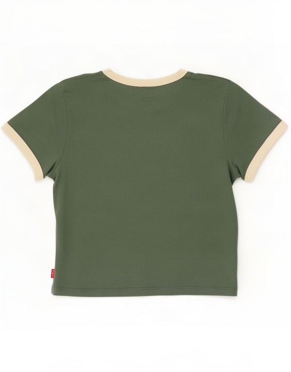Levi's Womens Crop Graphic T-Shirt Top UK 12 Medium Green Cotton