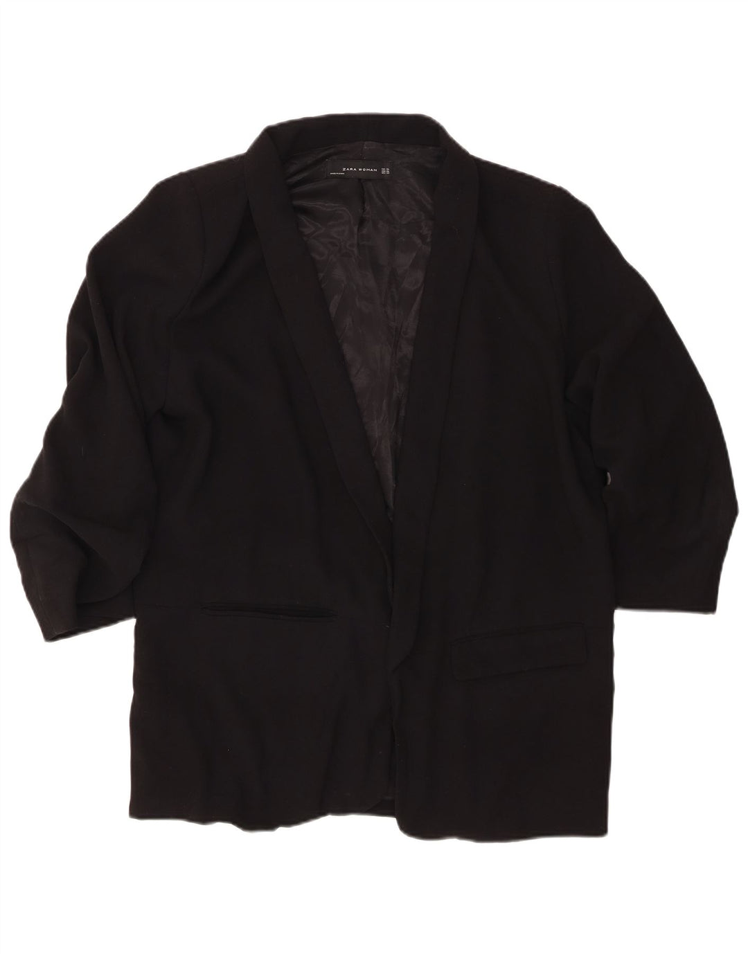 ZARA Veste blazer ouverte à manches 3/4 pour femme UK 18 XL Noir