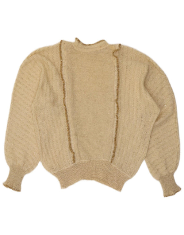 vintage Womens Turtle Neck Jumper Sweater UK 14 Grand Off White Moucheté