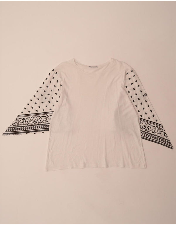 ZARA Womens Blouse Top UK 14 Moyen Blanc Paisley