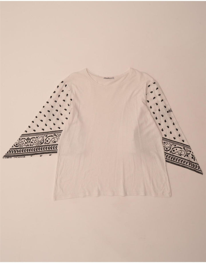 ZARA Womens Blouse Top UK 14 Moyen Blanc Paisley