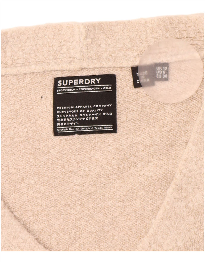 SUPERDRY Pull surdimensionné à col en V pour femme UK 10 Petit Acrylique Beige