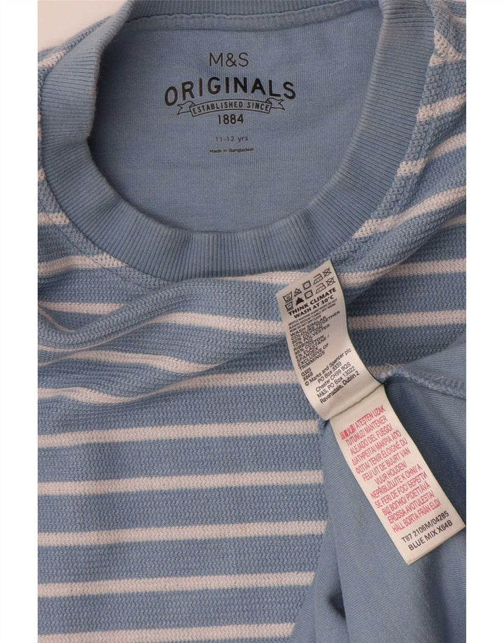 Marks & Spencer Haut à Manches Longues Garçon 11-12 ans Bleu Rayé Coton