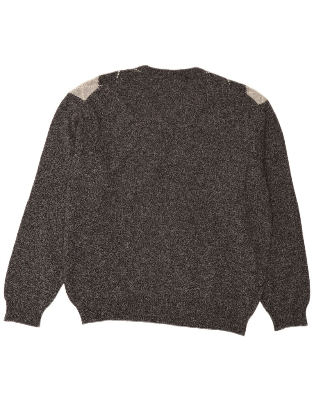 BENETTON Pull col V pour homme en laine gris à losanges/diamants