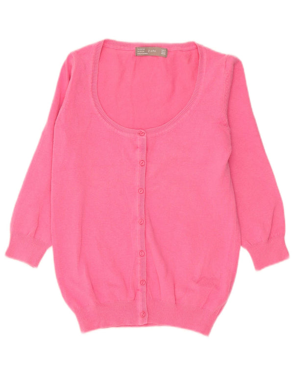 Zara Womens Cardigan à manches 3/4 Pull UK 10 Petit Coton Rose