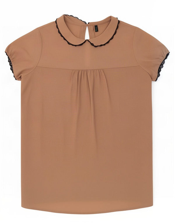 Benetton Chemisier Top UK 10 Small Beige Polyester Femme