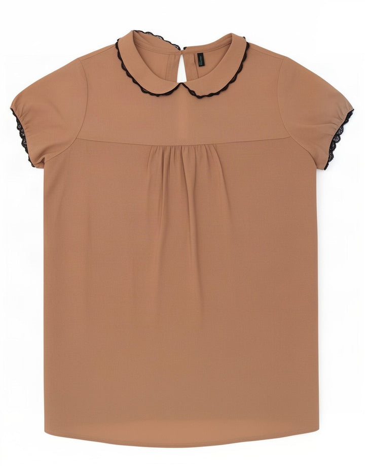 Benetton Chemisier Top UK 10 Small Beige Polyester Femme
