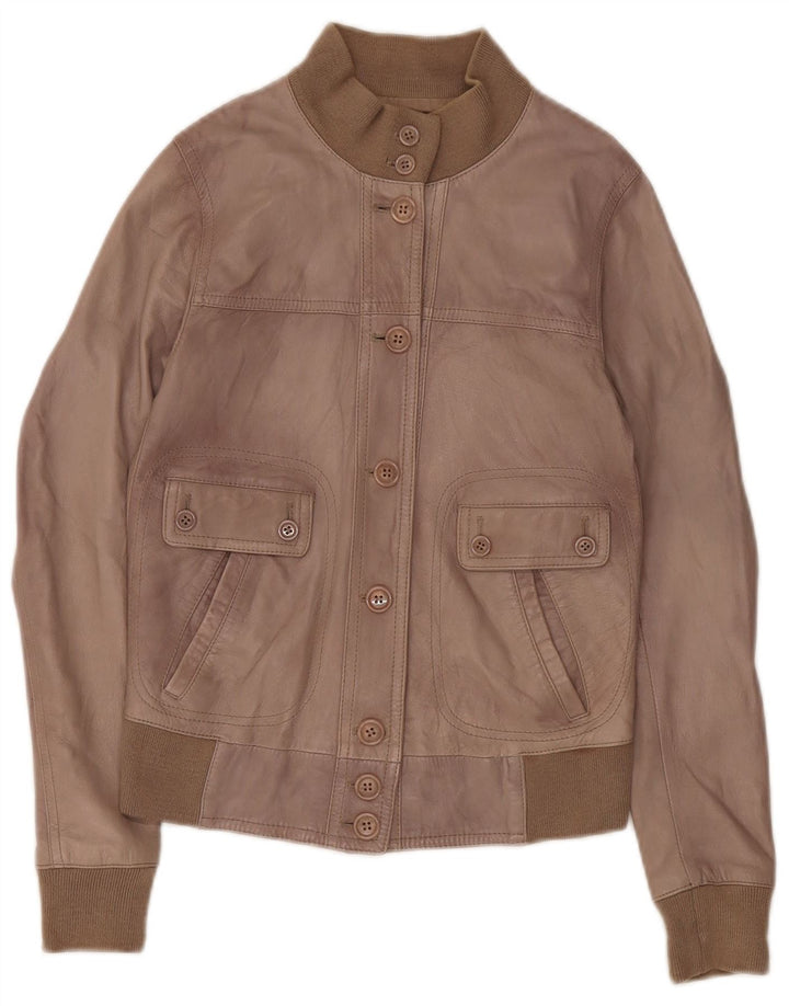 Zen Veste en cuir court pour femme UK 8 Petit cuir marron