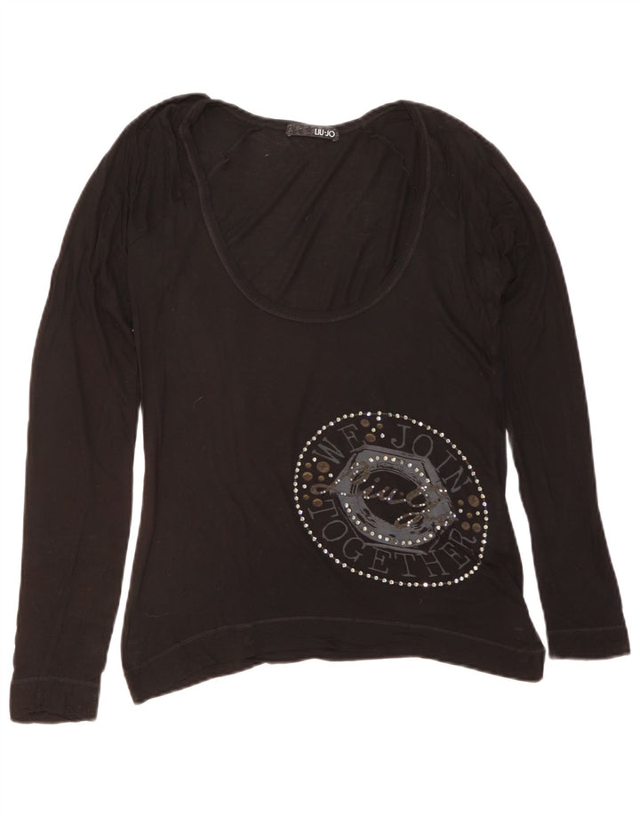 Liu Jo Femme Top Graphique Manches Longues IT 44 Medium Noir Viscose