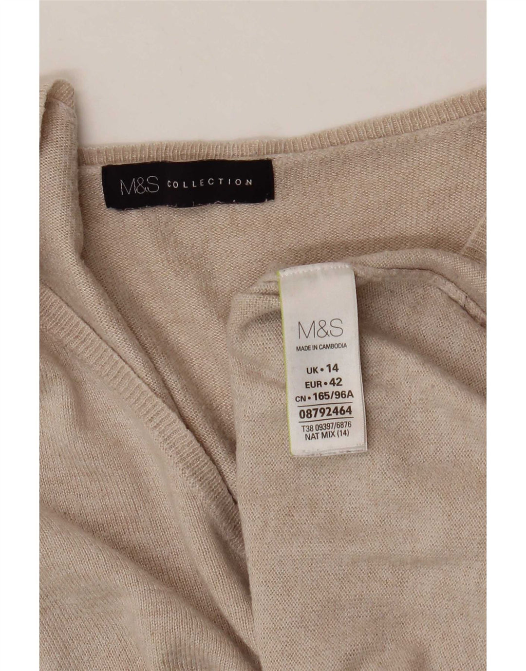 Marks & Spencer Pull surdimensionné à col en V pour femme UK 14 Large Beige