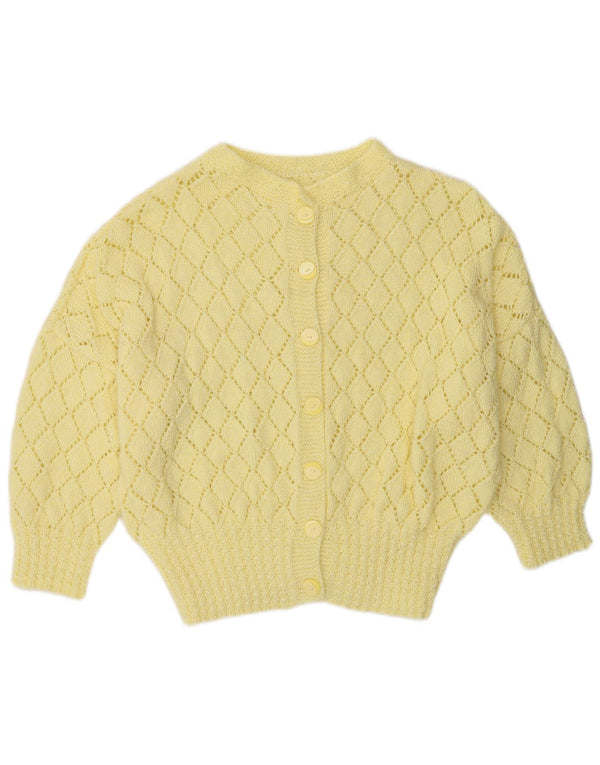vintage Femmes 3/4 Manches Cardigan Pull UK 16 Grand Jaune
