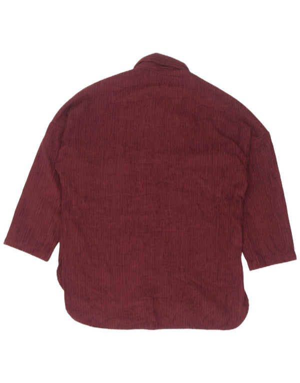 Zara Chemise surdimensionnée en velours côtelé à manches 3/4 pour femme UK 10 Small Bordeaux