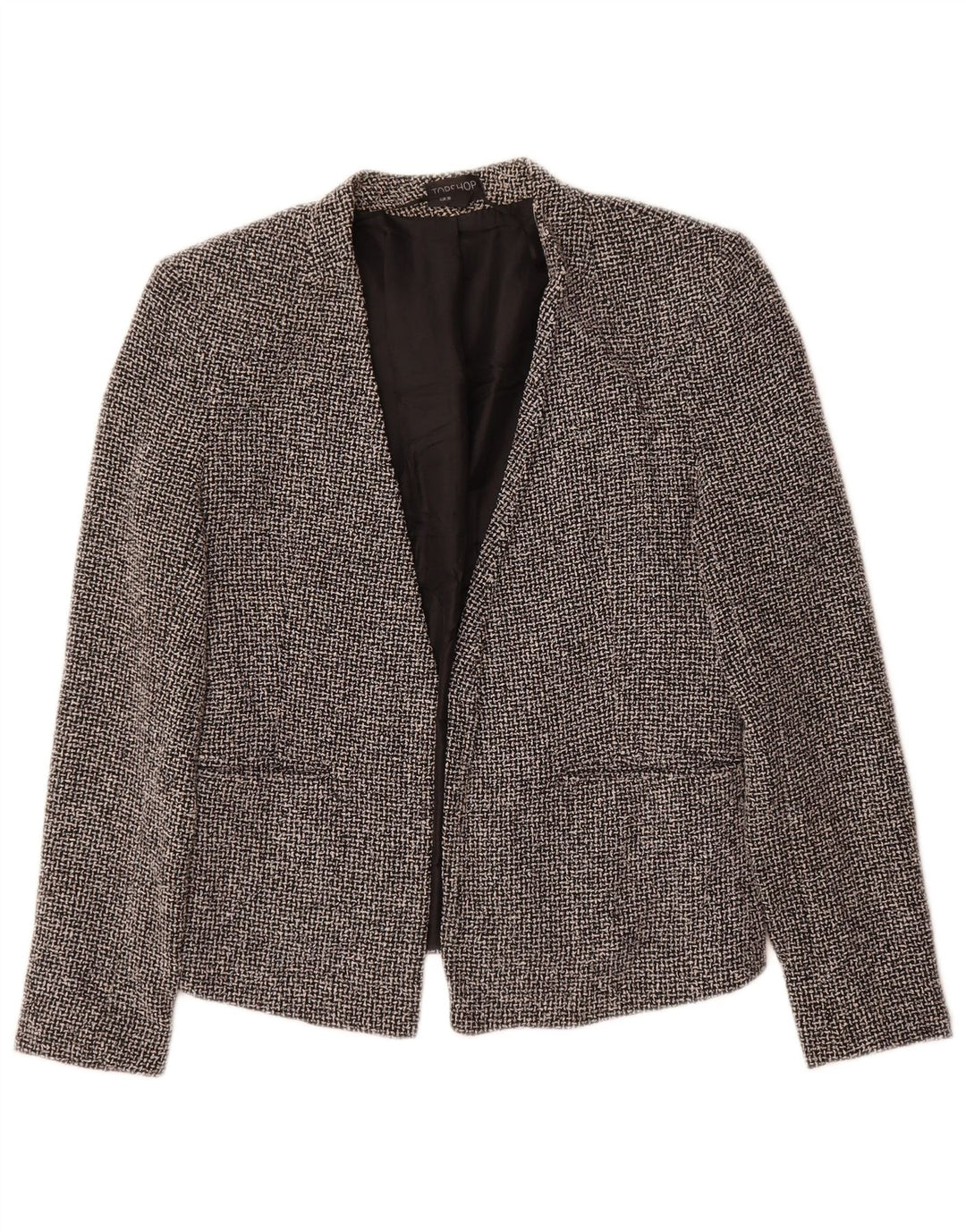 Topshop Veste blazer ouverte pour femme UK 10 Petit coton à carreaux noirs